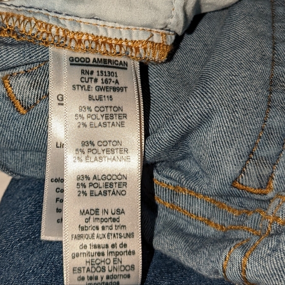 Good American Good Waist High Rise Frayed Fringe Distressed Hem Denim Jeans 4/27 - Picture 11 of 12